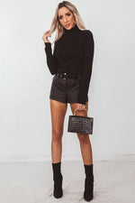 Long Sleeve Ribbed Turtleneck - Black