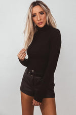Long Sleeve Ribbed Turtleneck - Black