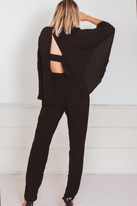 Elegant Cape Sleeve Jumpsuit - Black