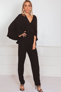 Elegant Cape Sleeve Jumpsuit - Black