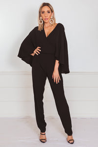 Elegant Cape Sleeve Jumpsuit - Black