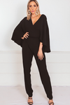 Elegant Cape Sleeve Jumpsuit - Black