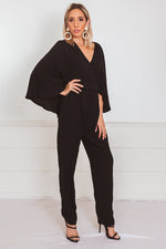 Elegant Cape Sleeve Jumpsuit - Black