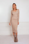 Ribbed Midi Dress - Nude