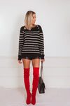 Striped Mohair Sweater with Button Detail