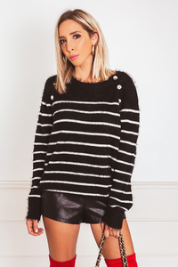 Striped Mohair Sweater with Button Detail