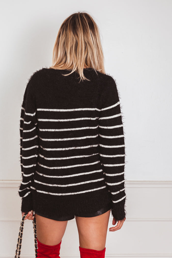 Striped Mohair Sweater with Button Detail