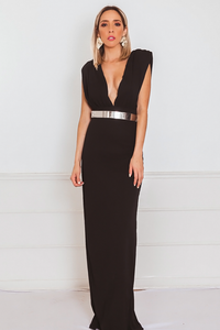 Deep-V Sleeveless Maxi Dress