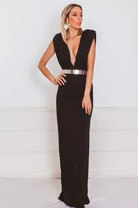 Deep-V Sleeveless Maxi Dress