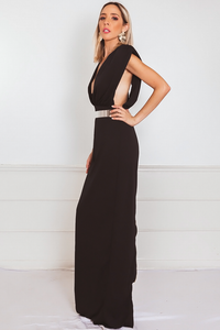 Deep-V Sleeveless Maxi Dress