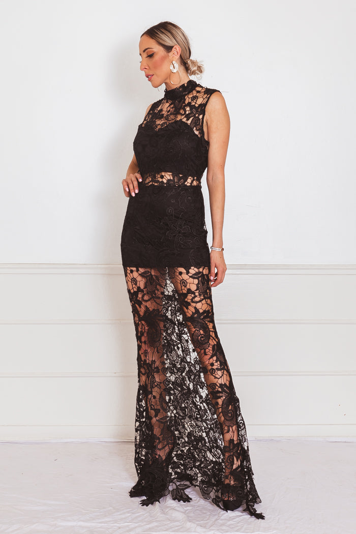 Lace Contrast Maxi Dress