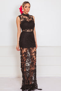 Lace Contrast Maxi Dress