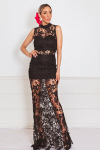 Lace Contrast Maxi Dress