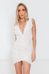 Sleeveless Mini Dress with V-Neckline - White
