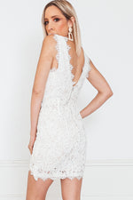 Sleeveless Mini Dress with V-Neckline - White