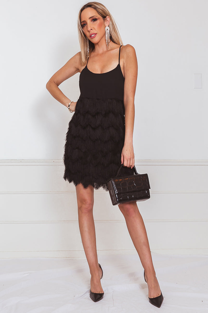 Sexy Layered Fringe Mini Dress M / Black / 03548 Sexy Layered Fringe Mini Dress M / Black / 03548