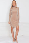 Metallic Long Sleeve Dress - Nude