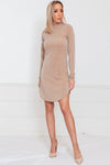 Metallic Long Sleeve Dress - Nude