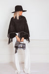 Poncho Cardigan Sweater with Fringe