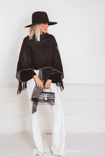 Poncho Cardigan Sweater with Fringe