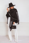 Poncho Cardigan Sweater with Fringe