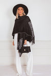 Poncho Cardigan Sweater with Fringe