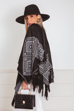 Poncho Cardigan Sweater with Fringe