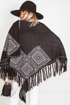 Poncho Cardigan Sweater with Fringe
