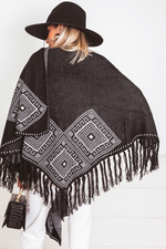 Poncho Cardigan Sweater with Fringe