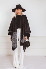 Poncho Cardigan Sweater with Fringe