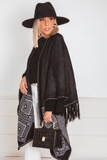 Poncho Cardigan Sweater with Fringe