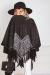 Poncho Cardigan Sweater with Fringe
