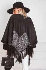 Poncho Cardigan Sweater with Fringe