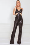 Sequin Jumpsuit with Contrast Mesh Cutout
