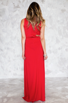 Maxi Dress with High Slits & Cutouts - Red