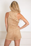 Lace-Up Suede Romper - Tan