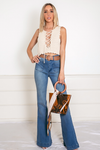Lace-Up Crochet Crop Top - Cream