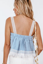 Chambray Tube Top with Lace Trim