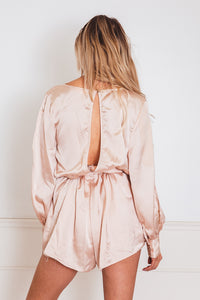 Tie-Up Satin Romper with Slit Sleeves