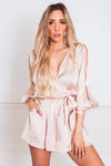 Tie-Up Satin Romper with Slit Sleeves