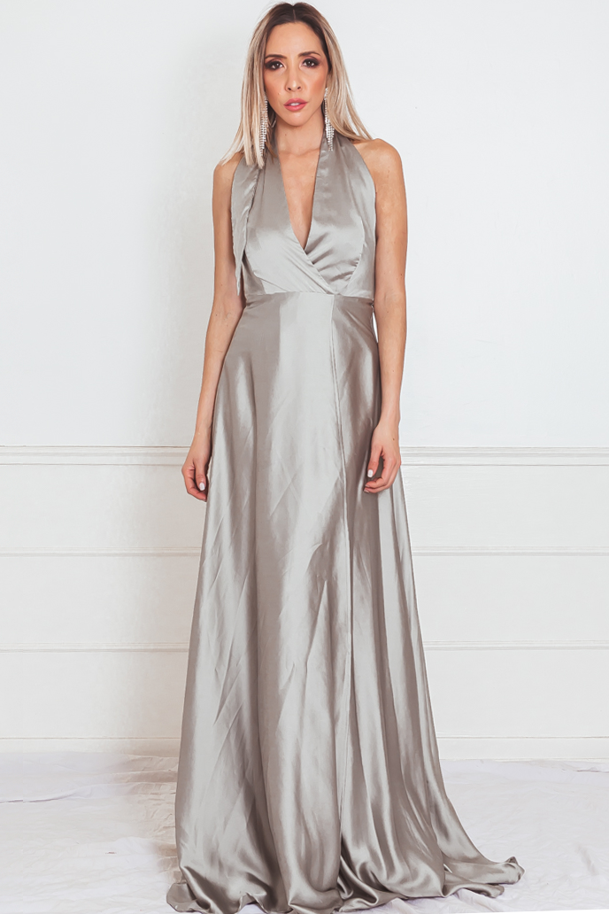 Satin Wrap Maxi Dress with Slit