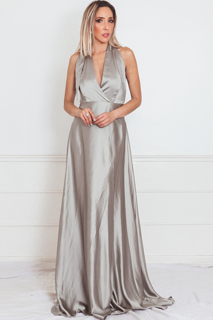Satin Wrap Maxi Dress with Slit Satin Wrap Maxi Dress with Slit