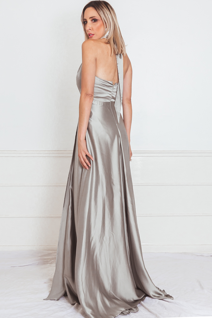 Satin Wrap Maxi Dress with Slit