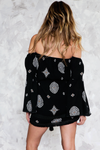Print Dress with Bell-Sleeves - Black