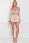 Off-Shoulder Satin Romper with Tie Detail