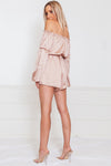 Off-Shoulder Satin Romper with Tie Detail