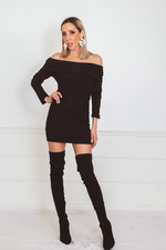 Off-Shoulder Mini Dress with Overlap - Black