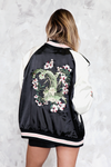 Reversible Satin Bomber Jacket with Floral Embroidery
