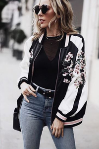 Reversible Satin Bomber Jacket with Floral Embroidery