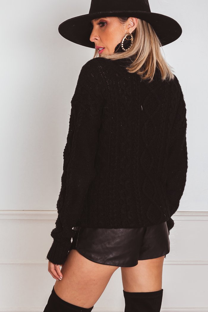 Cableknit Turtleneck Sweater - Black